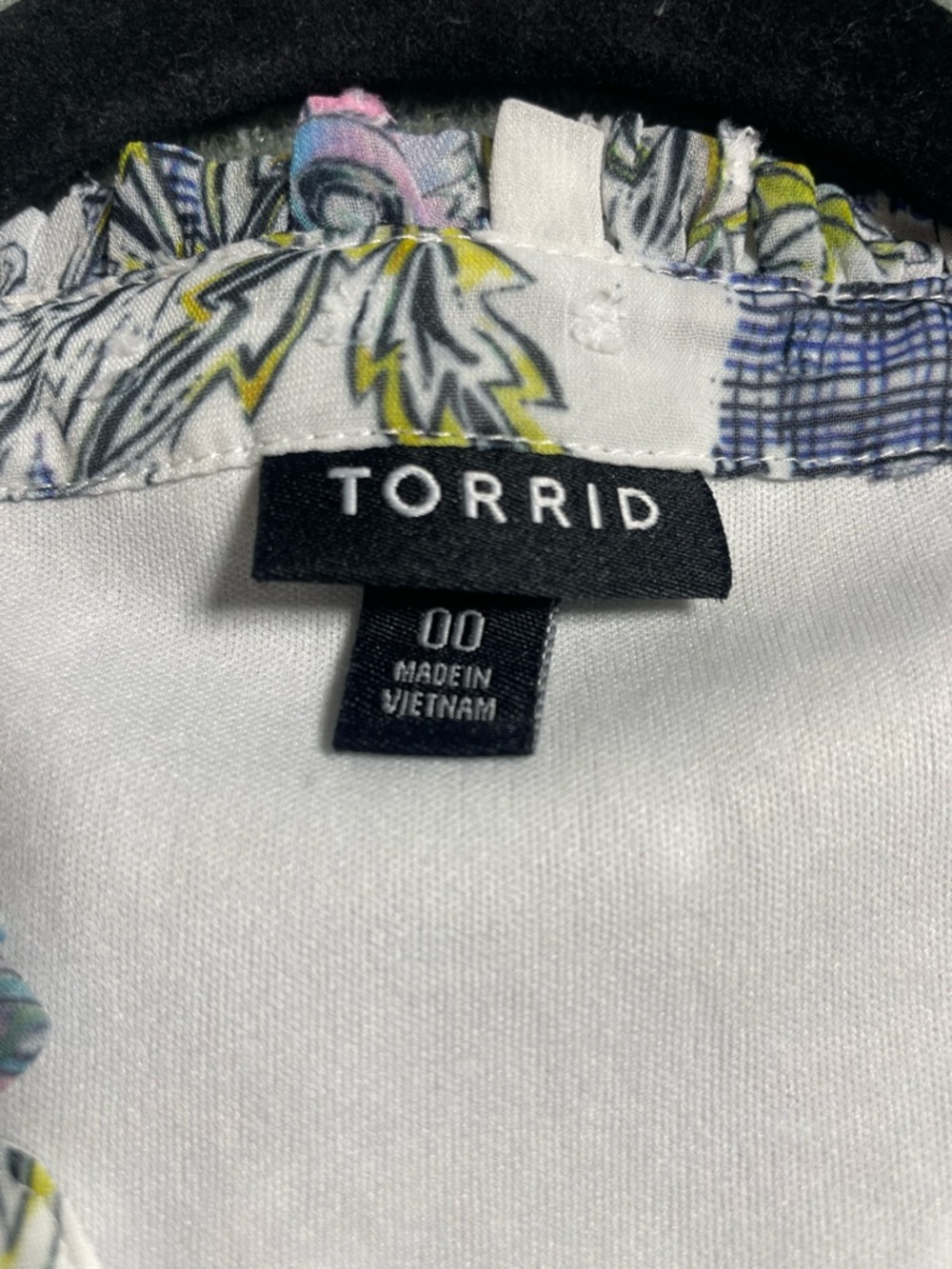 torrid White Floral Print Long Sleeve Dress with Blue and Green Accents sz 00 - Picture 2 of 8